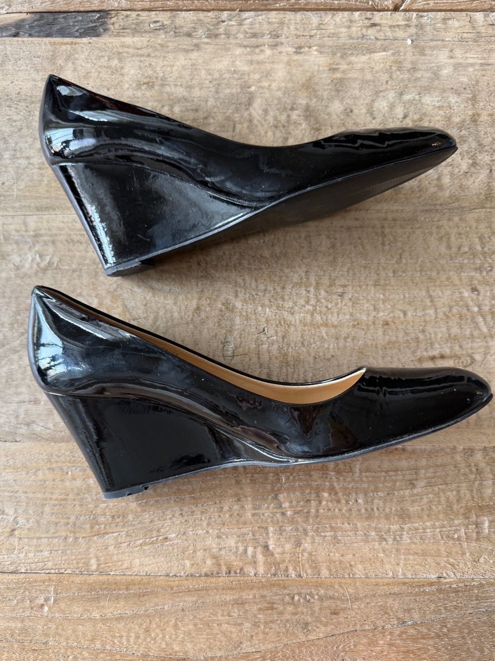 J.Crew Martina Black Patent Leather Wedge Pumps Size 11 M Made in Italy